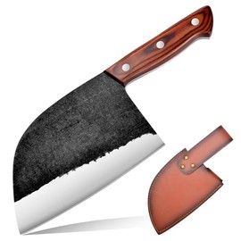 Astylway Serbian Chef Knife Outdoor Meat Cleaver Kitchen Butcher Knife 6.7 inch Full Tang with Leather Sheath Boning Viking Knives Multipurpose Grilling Camping Cooking Knife BBQ Tool