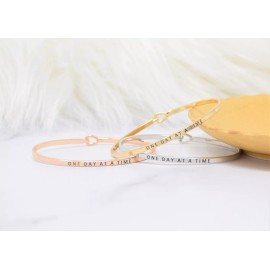 Curated Trinkets ONE DAY AT A TIME | Inspired Message Engraved Simple Bangle | GOLD