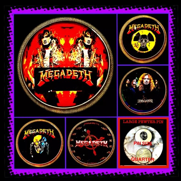 MEGADETH FIVE LARGE PIN ALBUM COVER COLLECTION AND CONCERT CHARMS