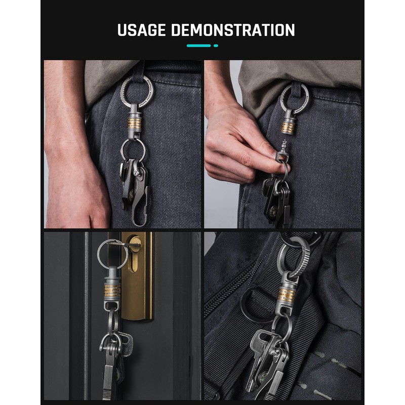 TISUR Titanium Quick Release Swivel Keychain, Heavy Duty Detachable Keychain