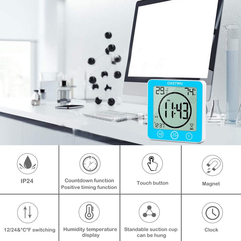GXSTWU Digital Shower Timer Waterproof Bathroom Timer Clock, Touch Screen