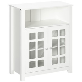 HOMCOM Buffet Cabinet, Kitchen Storage Cabinet, Sideboard with Double Glass Doors for Living Room, White