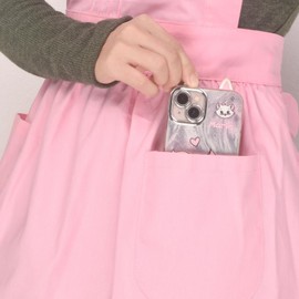 Love Potato Cotton Adjustable Kitchen Cooking Apron - Retro Cosplay Maid Style Baking Apron with Pockets (Pink, 23x27)