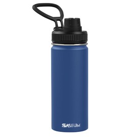 SASEUM Kids Sport Water Bottle 16oz Stainless Steel Double Wall Vacuum Thermal Mug with Leak Proof Spout Lids, Wide Mouth Metal Insulated Water Jug for Gym and Travel（Navy）