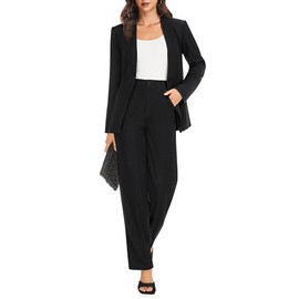 Casly Lamiit Womens 2 Piece Blazer Set Business Casual Outfits Trendy Dressy Matching Wide Leg Pant Suit Fall Winter Office Work Clothes Black M