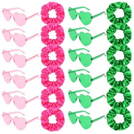 24Pcs Wicked Party Decorations Pink Green Silk Scrunchies and Sunglasses for Women Girls Satin Scrunchies Hair Tie Heart Glasses for Wicked Party Favors Gifts Birthday Bachelorette Party Accessories