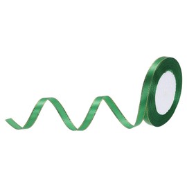 sourcing map 3/8 Inch 25 Yard Wide Satin Ribbon with Gold Edges Border Grosgrain Fabric Ribbon for Gift Wrapping Wedding Bouquet, Dark Green