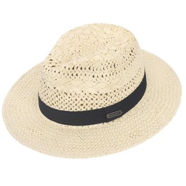 Unisex Straw Fedora Sun Hats Panama Style with Wide Brim Beach Hat UPF50+ (Beige-M)