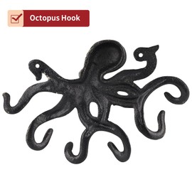 BIMUYI Cast Iron Octopus Hook, Decorative Key Holder, Antique Coat Hanger (Bronze)