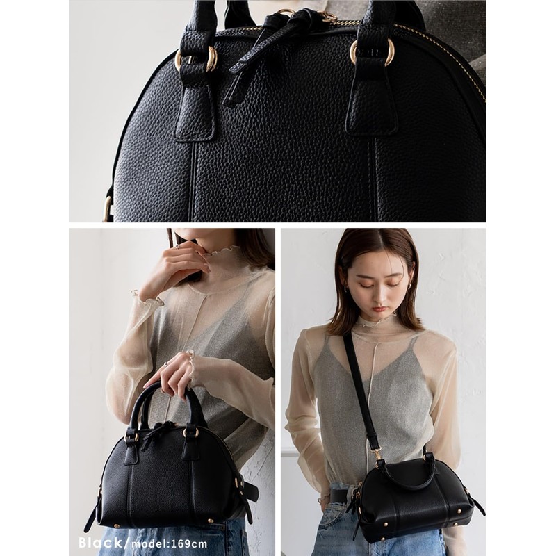 VITAFELICE Round Zipper 2-Way Mini Handbag for Women inb-10160p, Black,
