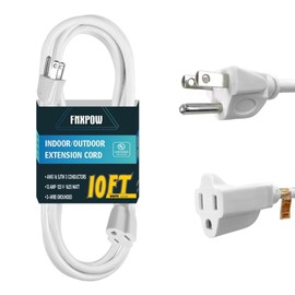 FNXPOW Indoor Outdoor Extension Cord 10 FT Waterproof, 16/3 Gauge Heavy Duty White Extension Cords, 13A 1625W SJTW Extension Cord with 3 Prong Grounded Plug, Great for Tools, Lights, UL Listed.