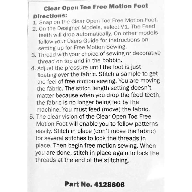 Unbranded Free Motion Clear Open Toe PresserFoot, 4128606, HUSQ/VIK Desinger