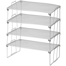 YBM Home Stackable Mesh Shelf (Silver) - Multipurpose Storage Rack for Kitchen/Bathroom/Garage/Office – Durable, Wire Pantry Organizer – Foldable Space Saving Design 2256-4 (4, Medium)