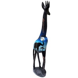 African Wood Tall Hand-Crafted Giraffe Statues Striking Designs and Sizes. Nature's Graceful Beauty Engulfs Safari Home Décor All Occassions. (Night Sky, 18 Inch)
