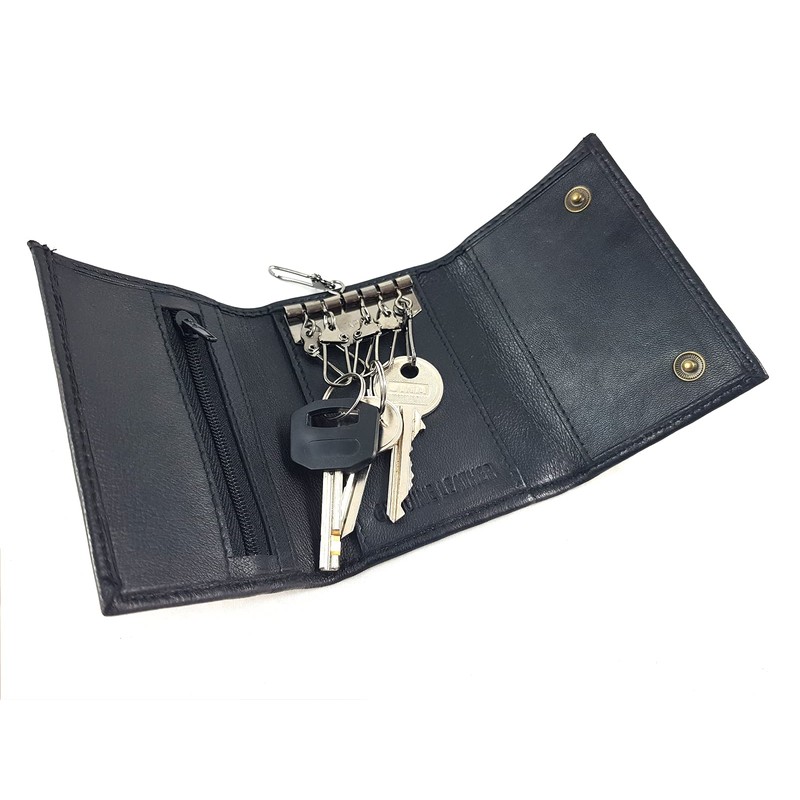 Black Leather Key Holder/Key Case Wallet Key Ring Soft Nappa
