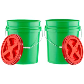House Naturals 5 Gallon Plastic Food Grade Made in USA Bucket with Screw On Airtight lid (Pack of 2)