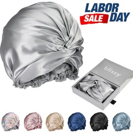 Blissy Silk Bonnet - 100% Pure Mulberry Silk - 6A Grade 22-Momme - Turban - Classic Standard Size:_Plum