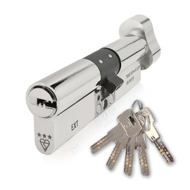 IRONWORX® Spectre Nickel 45mm (Turn) / 50mm (Key) (95mm) Maximum-Security Police Approved TS007 BSI 3 Star Euro Cylinder Door Lock with Escape Thumb Turn Function, Includes 5X Keys