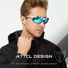 ATTCL Men's Sunglasses - Improved Polarised Sports Glasses Ultralight UV-Protection Sunglasses, White + blue / mirrored, m
