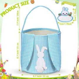Clysee Easter Baskets Bunny Basket with Name Tag, Rabbit Ear Easter Stuffer Basket, Classic Gingham Easter Gift Storage, Gifts Buckets for Easter Egg Hunts Party Decoration Supplies (Blue)