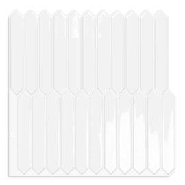 White Long Hexagon Tile Peel and Stick Backsplash, 10 Sheets Self-Adhesive Wall Tiles Stick on Back Splash for Kitchen, Bathroom, Fireplace,RV(12"×12")