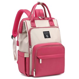 Pomelo Best Diaper Bag Backpack Stylish Waterproof Multifunctional Large Baby Bag with Changing Mat and Stroller Straps (Rose Red/Almond)