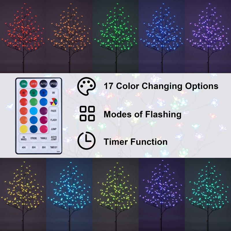 Lightshare Cherry Blossom Lighted Tree 5 Feet, RGB with Remote