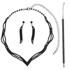 3pcs Black Rhinestone Bridal Crystal Jewelry Set for Women, Sparkling Wedding Choker Necklace, Earrings & Bracelet Set, Elegant Engagement Prom for Bride Bridesmaids Fiancee Gifts