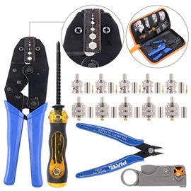 Swpeet 14 Pcs Professional Coaxial Cable Tool Kit with Ratcheting Stripper, 10pcs BNC Crimp Connectors
