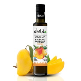Aleta Farms Balsamic Vinegar, Mango Infused Organic Balsamic Vinegar, Aged, Flavored, USDA Organic, Glass Bottle, Product of Greece, 8.45 oz (Mango)