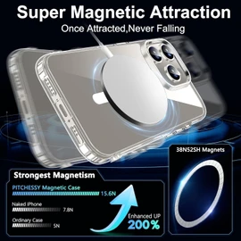 NDOOL Funda Magnética para 16 Pro MAX Case, 3 en 1 Cristal Templado Protector de Pantalla y Carcasa con Protector del Camara, Resiste Amarillamiento, Anti-Choque y Anti-Arañazos