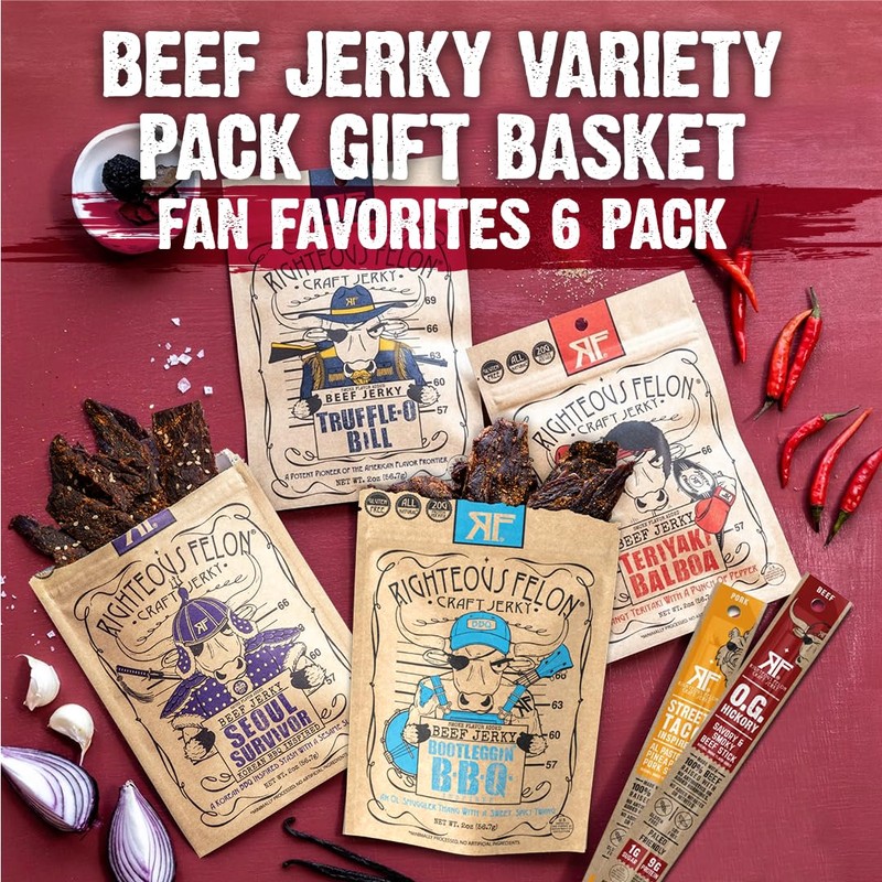 Righteous Beef Jerky Variety Pack Gift Basket - Great Gifts