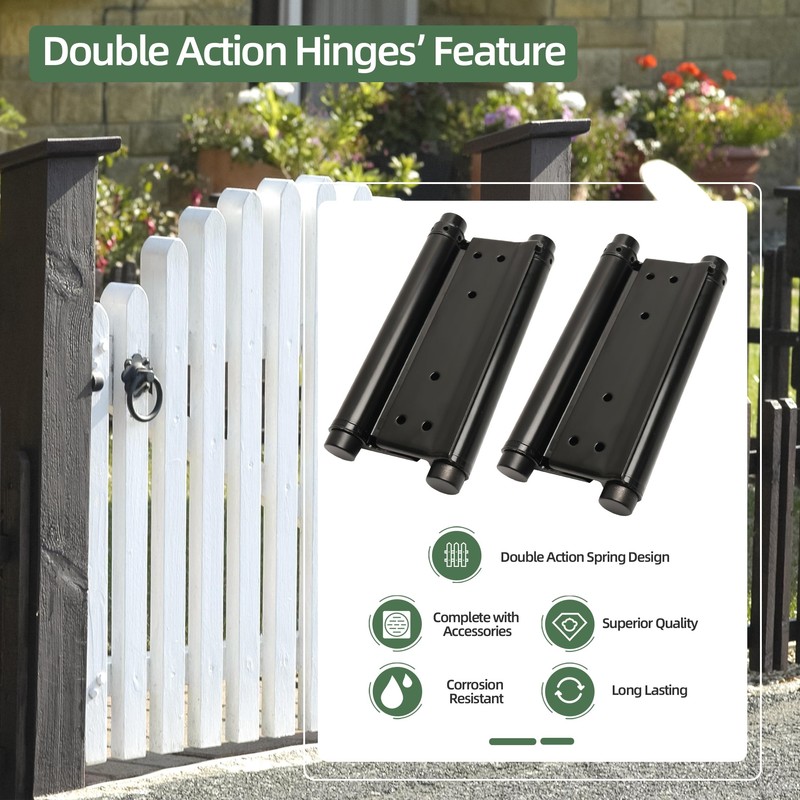 AnvFlik 8inch Black Double Action Spring Hinges, Self Closing Door