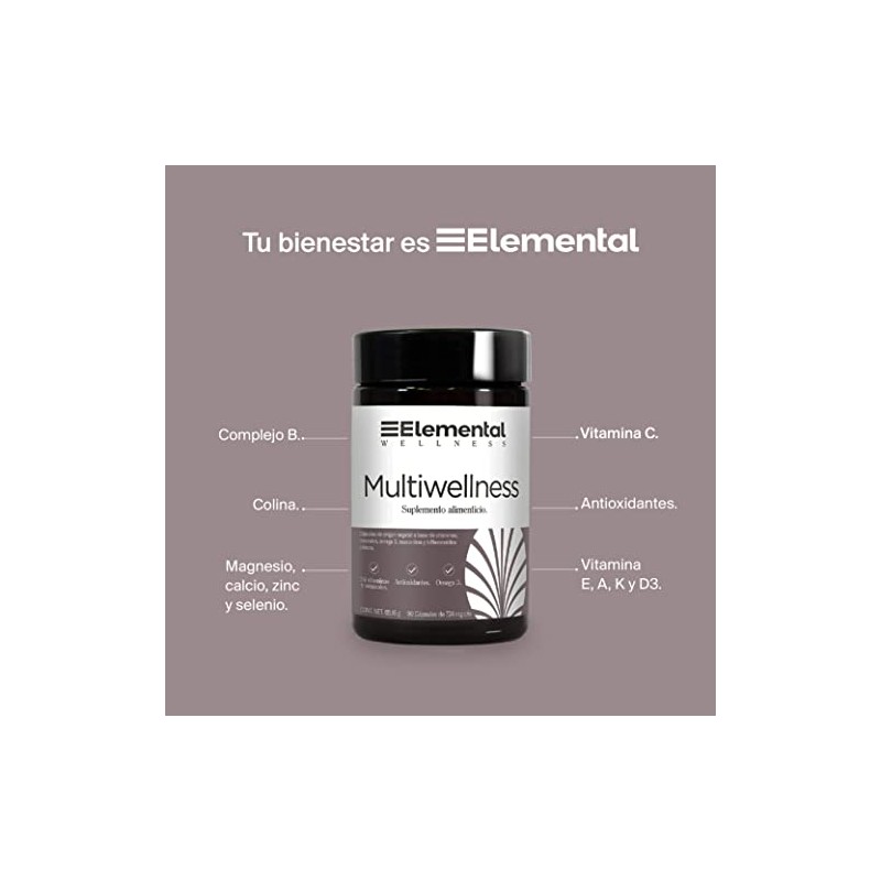 ELEMENTAL Multivitamínico Wellness 90 Cápsulas Diario Sin Gluten