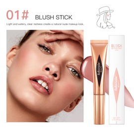 Liquid Blush Beauty Wand with Cushion Applicator - Natural Matte Finish Shading Bronzer Cream Stick Lightweight, Blendable and Super Silky Cream Contouring - Cruelty-Free and Vegan (01# Blush Stick)