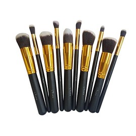L'Rivara 10 Piece Makeup Brush Set Model LR-105 (Black + Gold)