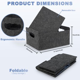 BEHONA Felt Basket Storage, Thickened Felt Storage Basket, Foldable Basket Storage, Felt Box, Folding Box, Felt Organiser for Shelves, Cupboards, Home, Office (Black, 2)