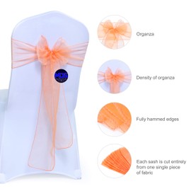 MDS 100 unidades lazos de Organza para silla de guillotina para bodas y eventos suministros decoración de fiesta cubierta de la silla Sash – 30 color, Melocotón, 100, 1