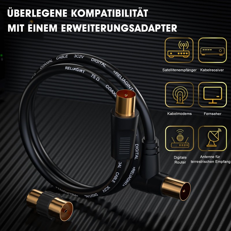 RELIAGINT TV Antenna Cable 3 m - Pure Copper Coaxial