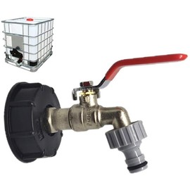 Garden Tap 1/2in IBC Water Tank Adapter PP Coarse Thread 60mm with Sealing Ring Rainwater Tank Connection Brass Tap Rainwater Collector