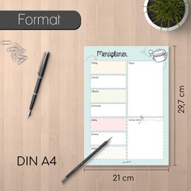 Menu Planner | dv_225 | A4 Pad | 50 Sheets | Pre-Printed Meal Plan Weekly Planner Daily Plan Family Organiser Shopping List Recipe Cooking