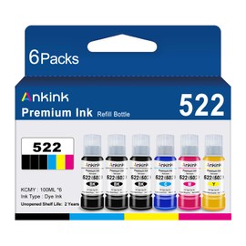 522 Ink Refill Bottles Compatible for T522 522 Refill Ink Bottle Use for EcoTank ET-2800 ET-2803 ET-2850 ET-2720 ET-3750 ET-4800 ET-4700 ET-2750 ET-2400 ET-4810 Black Color 6 Pack