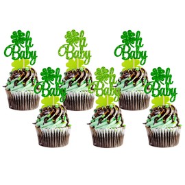 24 piezas de decoración para cupcakes del Día de San Patricio Oh Baby de la suerte de cuatro hojas para decoración de tartas de baby shower para festivales irlandeses, baby shower, fiesta de cumpleaños, suministros de decoración