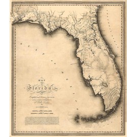 Magnet 1823 Historic Map of Florida and Gulf of Mexico Magnet Vinyl Magnetic Sheet for Lockers, Cars, Signs, Refrigerator 5"