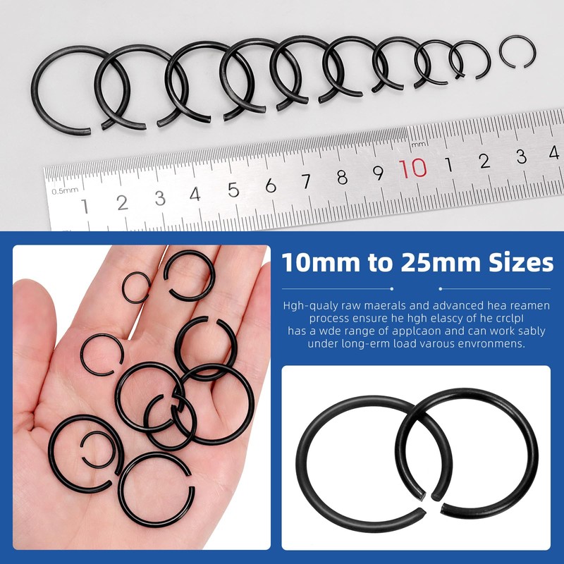 Glarks 150pcs GB895.2 65Mn Metric 10 Sizes 10MM to 26MM