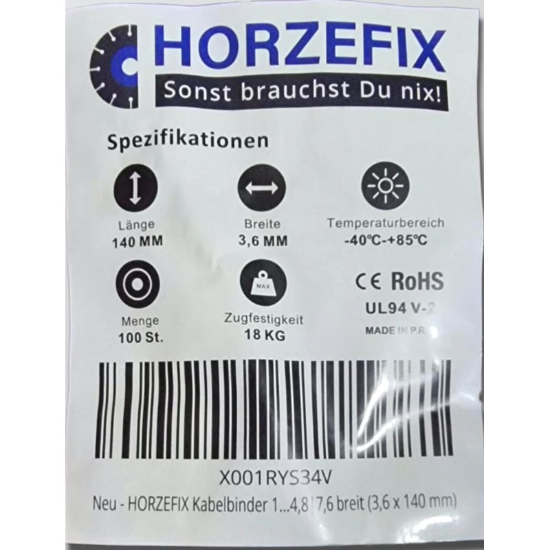 HORZEFIX Cable Ties Pack of 100 Black Long UV Resistant