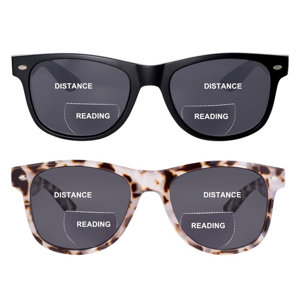 OuShiun 2 Pack Bifocal Reading Sunglasses for Women, Classic Retro
