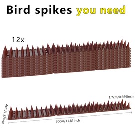 KOKMEYA Bird Spikes - 12 Pack Bird Spikes Deterrent, 11.8 Ft, Keeps Cats, Raccoons, Squirrels, Pigeons Away, Cat Spikes for Indoor & Outdoor Garden Fence