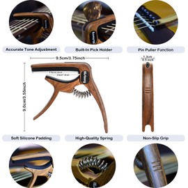 Histacy Guitar Capo, 3 in 1 Zinc Alloy Capo with Pick Holder & Bridge Pin Puller, 6 Guitar Picks, Pick Holder & Leather Pouch, Capo for Acoustic Guitar Electric Guitar Bass Ukulele, Guitar Accessories