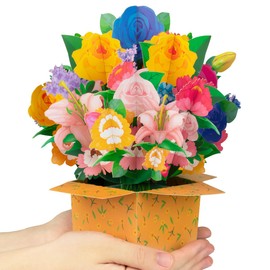 CNLITIHEKA Rose & Lily Pop Up Flower Bouquet Card 3D Pop Up Birthday Card Get Well Soon Cards Thank You Greeting Card for Christmas Congratulations Gifts Includes Envelop